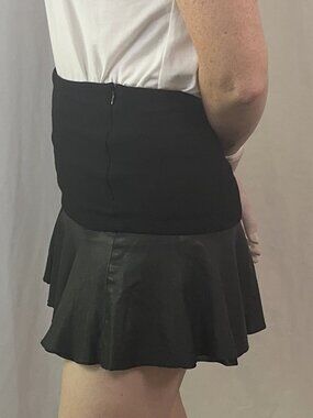 ZARA Black Mixed Media Faux Leather Flounce Mini Skirt (Size Small)